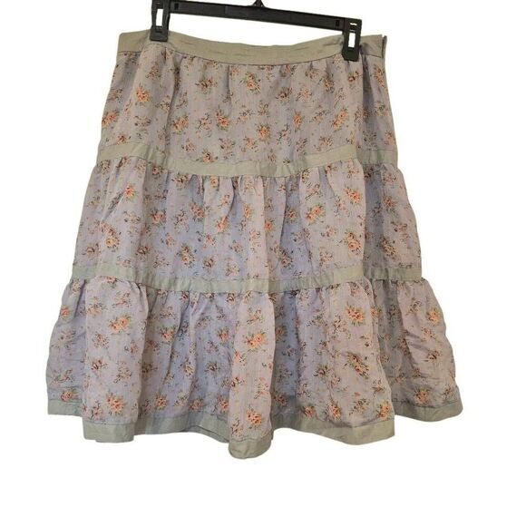 Bella Bird Women's Gray & Peach Rayon/Nylon Floral Lined Tiered Skirt - Picture 6 of 10